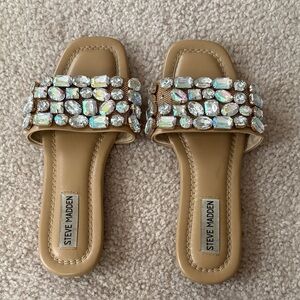 Steve Madden Beige Crystal Embellished Sandals